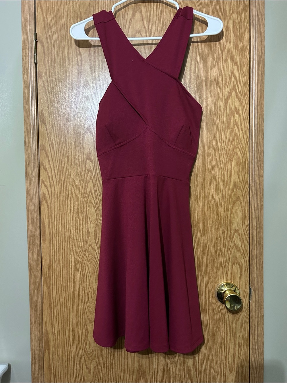 Women’s Burgundy Cross-Back Skater Dress